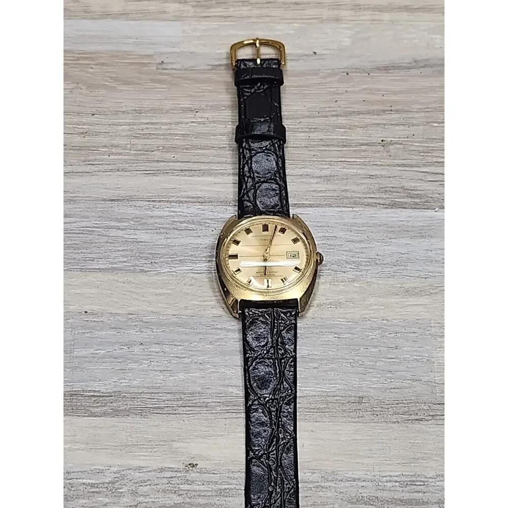 Vintage 1972 Men's Timex Automatic Watch Crosshair Dial W/Leather Strap-Working - Picture 7 of 9
